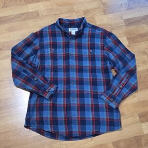 Duluth Trading Co Blue and Red Plaid Button-Down Shirt
